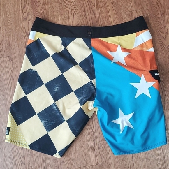 Quiksilver Checkered Stars Patchwork Colorful Busy Mens Swim Shorts Trunks Sz L - Picture 5 of 9
